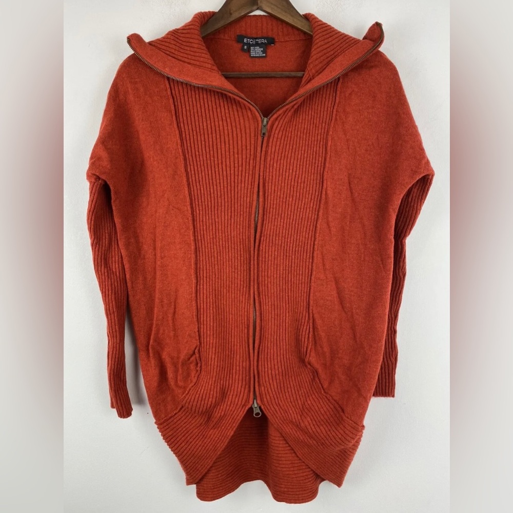 Etcetera size Small Women’s Orange Wool/Cashmere Full Zip Sweater Cardigan